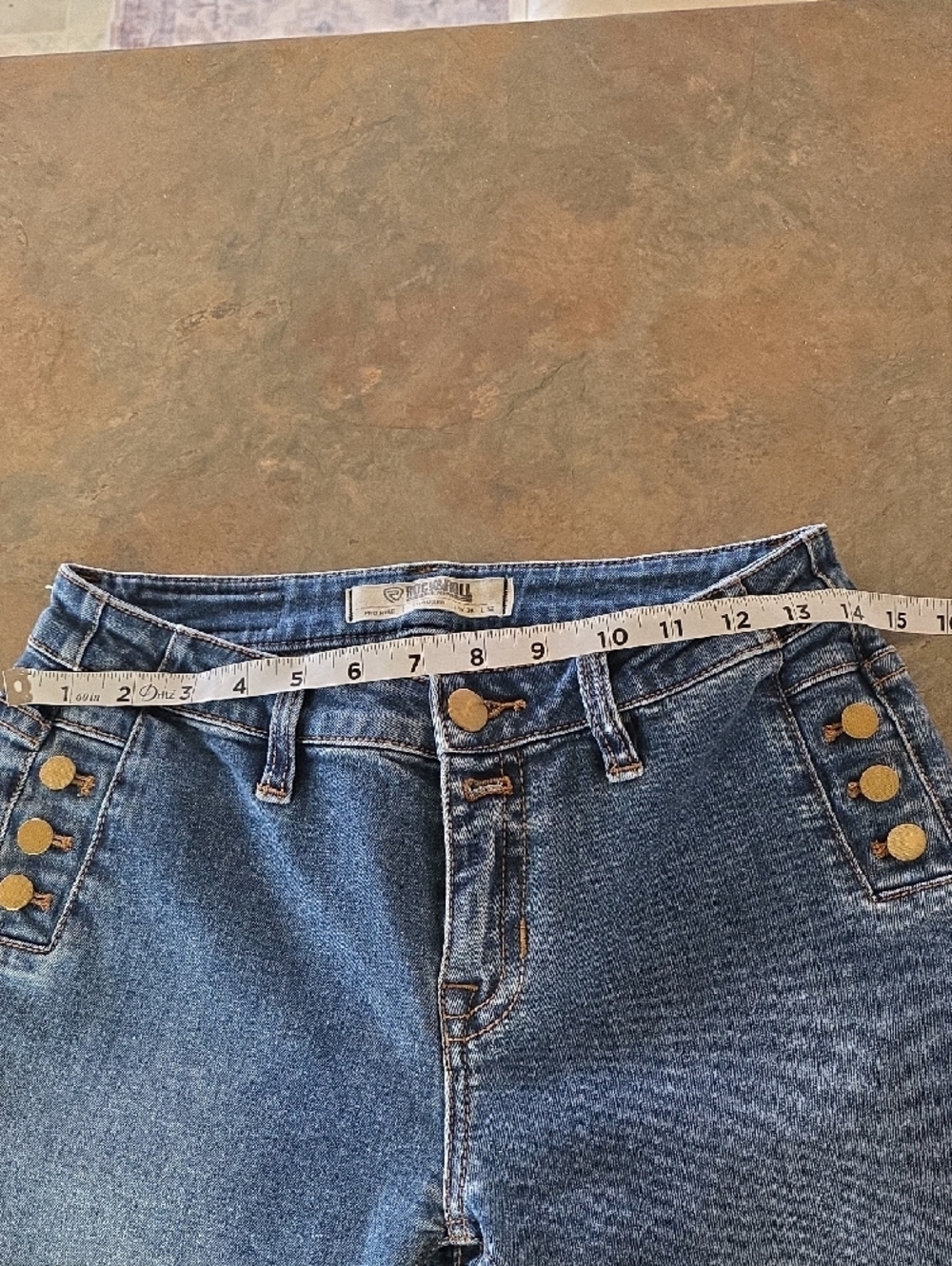 Rock & Roll Mid Rise Trouser Jeans with Decorative Pocket Buttons Size 26 - Picture 2 of 8